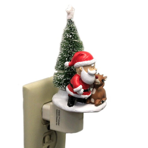 Rudolph With Santa And Christmas Tree Night Light, 6.75"