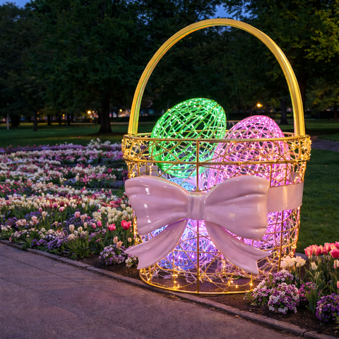Basket With Easter Light Eggs, LED Lit w/Fiberglass, 59"