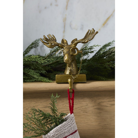 E + E Eugene the Moose Stocking Holder, 7"x 8"x 10" (Antique Gold)
