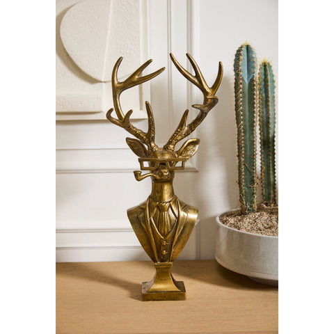 E + E Frankie the Buck Bust Figurine, 10.75"x 5.5"x 22.75" (Antique Gold)