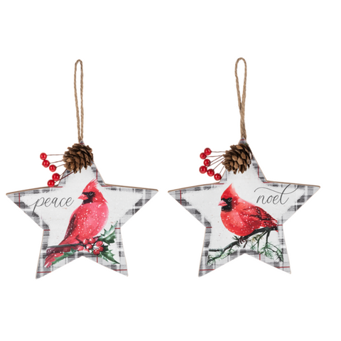 6"H Holiday Plaid - Cardinal Ornaments