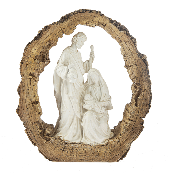 15"H Resin Carved Log Nativity Figurine