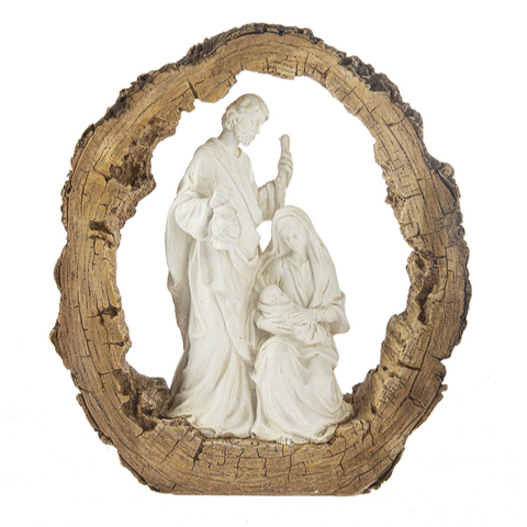 15"H Resin Carved Log Nativity Figurine