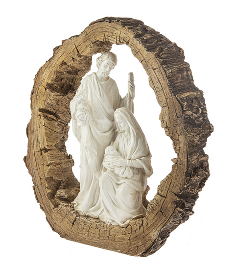 15"H Resin Carved Log Nativity Figurine