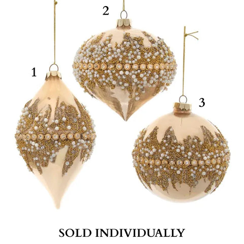 Glass Gold Jeweled Ball, Onion and Kismet Ornaments (3 Styles – Sold individually)