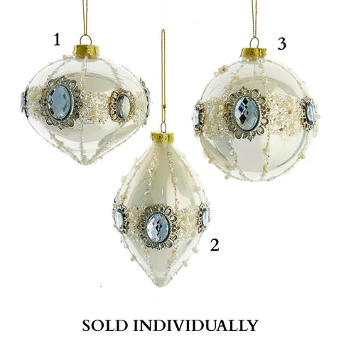 Glass Pearl White Ball, Drop & Onion Ornaments (3 Styles – Sold individually)