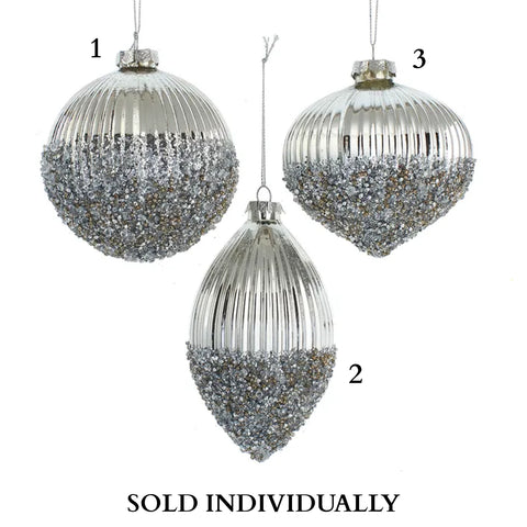 Glass Silver Ball, Drop & Onion Shaped Ornaments (3 Styles – Sold individually)