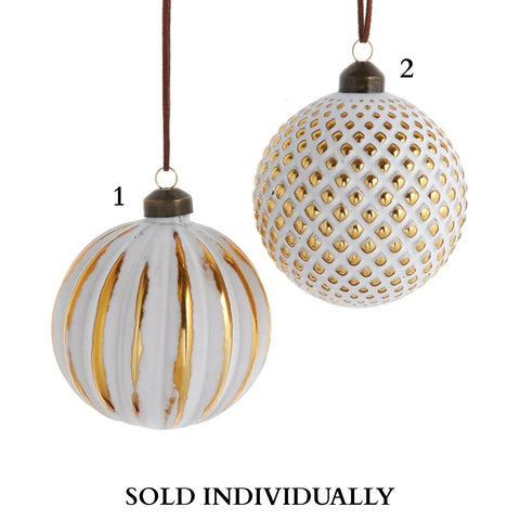 Glass White Wash Golden Ball Ornaments (2 Styles – Sold individually)