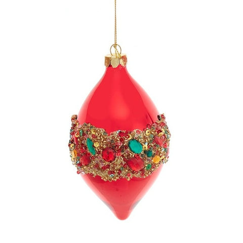 Glass Shiny Red w/Embellishments Ball, Onion & Drop Ornament, 4" (3 styles - sold individually)