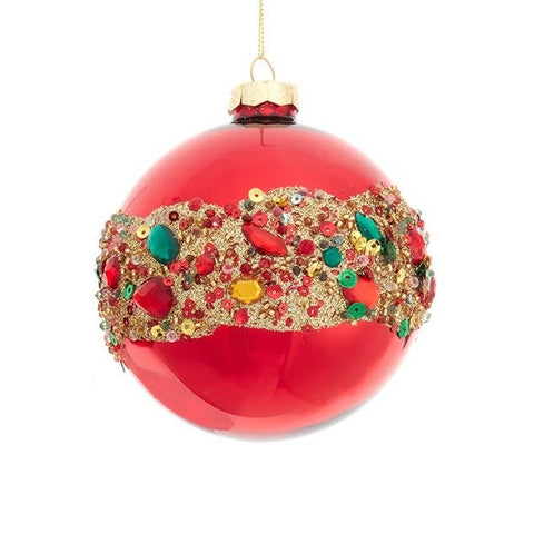 Glass Shiny Red w/Embellishments Ball, Onion & Drop Ornament, 4" (3 styles - sold individually)