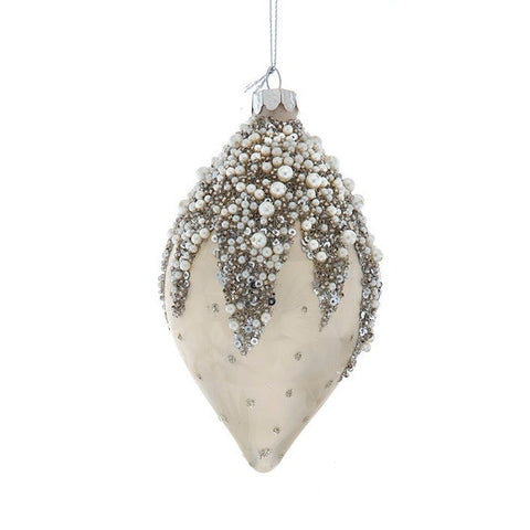 Glass Ivory Beaded Ball, Onion & Drop Ornament, 4" (3 styles - sold individually)