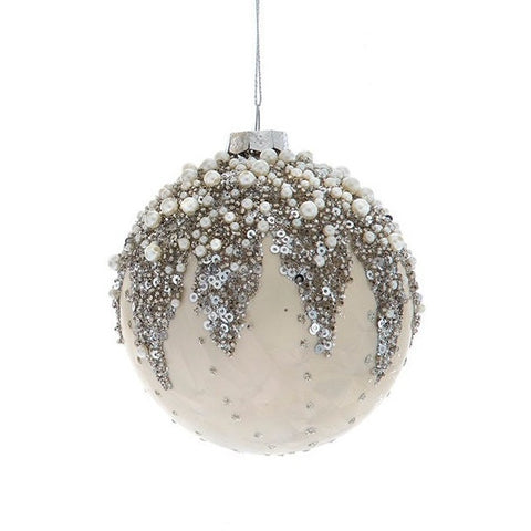 Glass Ivory Beaded Ball, Onion & Drop Ornament, 4" (3 styles - sold individually)