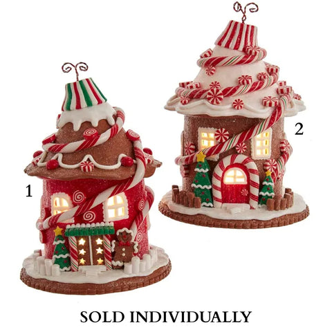 7.54" Pre-Lit Round Candy Gingerbread Houses (2 Styles – Sold individually)