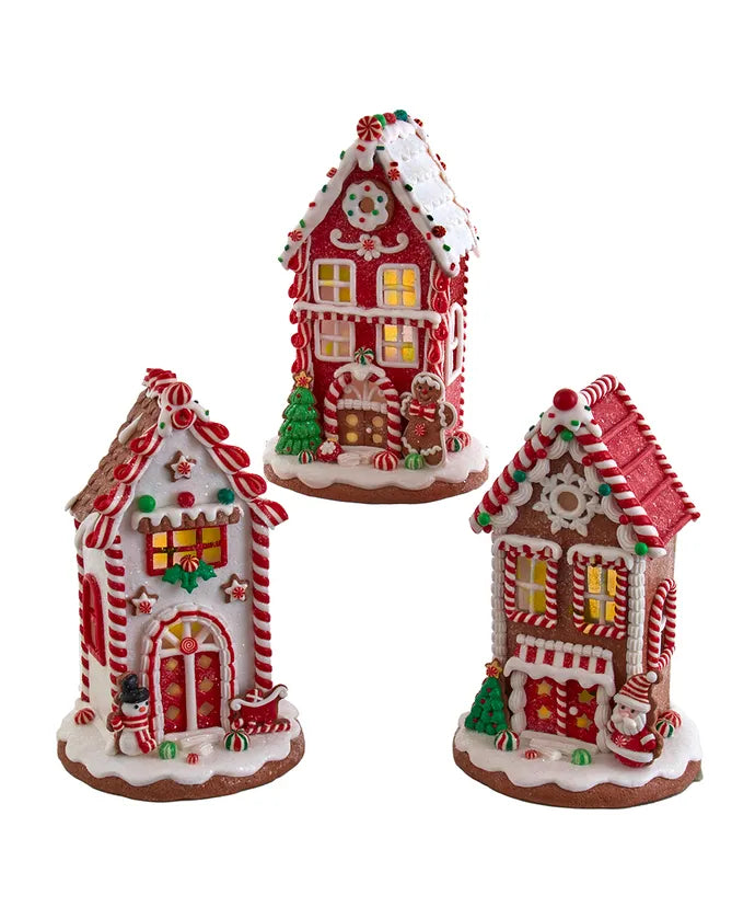 8.5" Battery Operated Light Up Red and White Houses (priced per piece)
