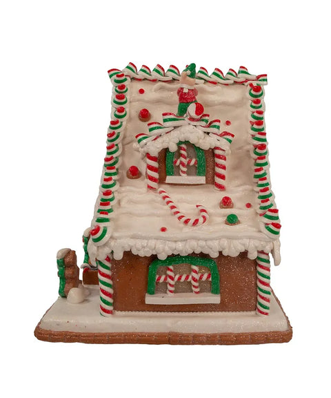 10.5" Battery Operated Light Up Santa's Workshop Claydough Gingerbread House