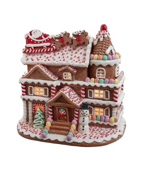 10" Pre-Lit Gingerbread House With Santa