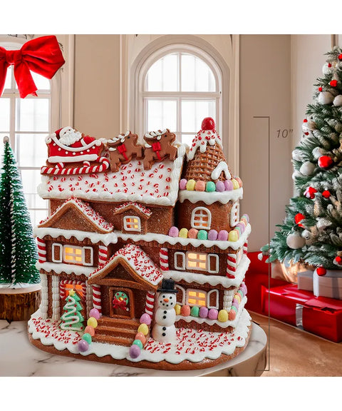 10" Pre-Lit Gingerbread House With Santa