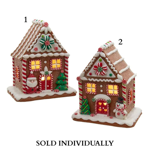 8" Battery Operated LED Gingerbread House With Santa & Snowman (2 Styles – Sold individually)