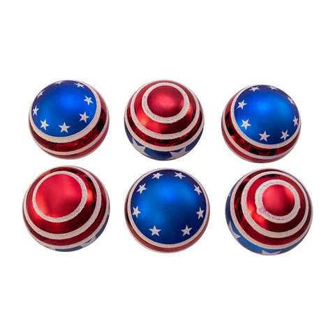 Glass Red, White and Blue Stars and Stripes Glass Ball Ornaments, 3.15" (Set of 6)