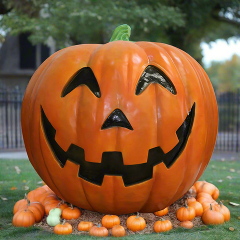 Giant artificial halloween pumpkin in the park.