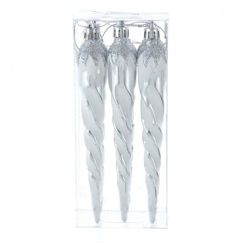 Silver & White Swirl Icicle Ornaments, 6-Piece Box