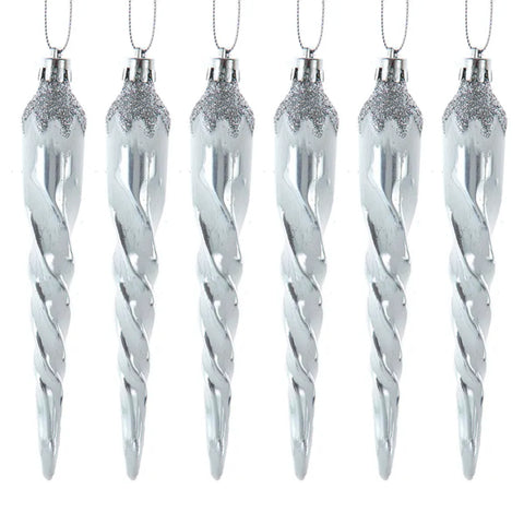 Silver & White Swirl Icicle Ornaments, 6-Piece Box