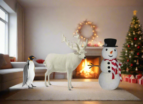 Christmas display with stuffed oversized animals