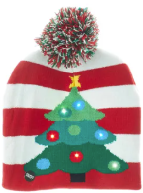 Battery-Operated Knit Hat with LED Christmas Pattern