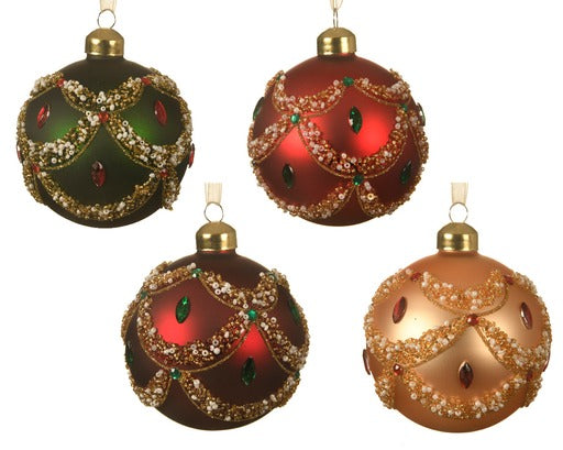 Glass Ornaments w/Diamond Bead (4 Matte colors available) 3.15" diameter