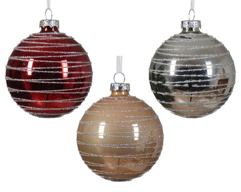 Striped Glitter Glass Ornaments 8 cm diameter (3 colors available - sold individually) - Pick up only