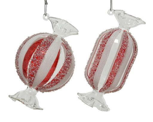Glass Candy Glittered Ornaments (2 styles) 5" H