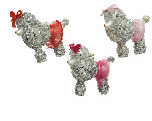 Glass Dog in Lace Skirt w/Sequins, Pearls, Satin Bow (3 styles to choose)