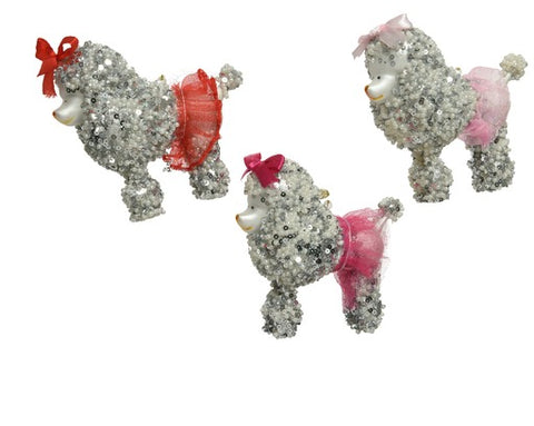 Glass Dog in Lace Skirt w/Sequins, Pearls, Satin Bow (3 styles to choose) (sold individually)