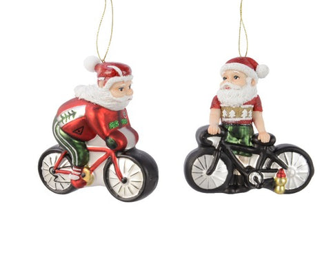 Santa on Bicycle (Glass) 2 assorted styles 12.5cm H