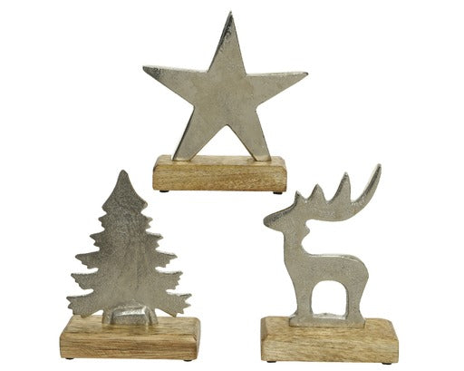 Aluminium Christmas Figure on Base 3 assorted styles