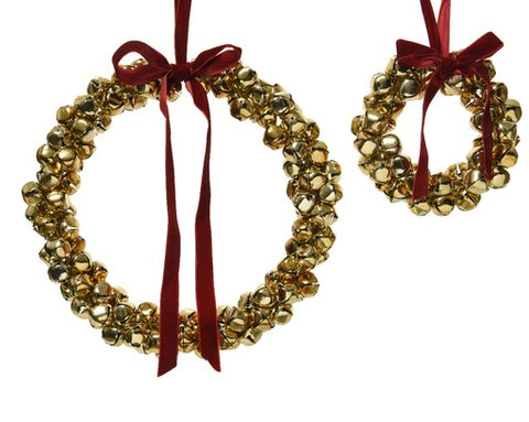 Metal Bell Wreath Set of 2 (25cm & 13cm diameter) Gold