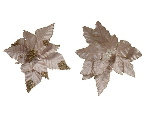 Glittered Velvet Poinsettia Clip-on,  (2 assorted styles) 30cm diameter (sold individually)