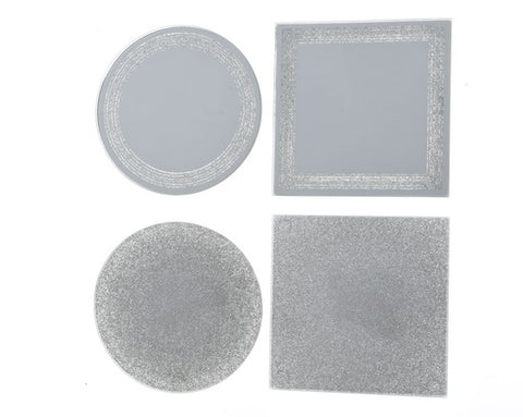Mirror Glass Round, Square Glitter 4ass (sold individually) - Pick up only
