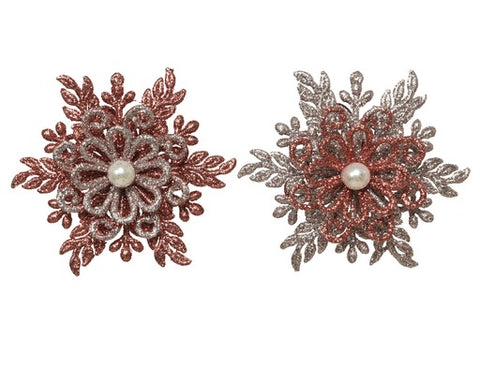 Glittered Floral Snowflake Ornament (sold individually)