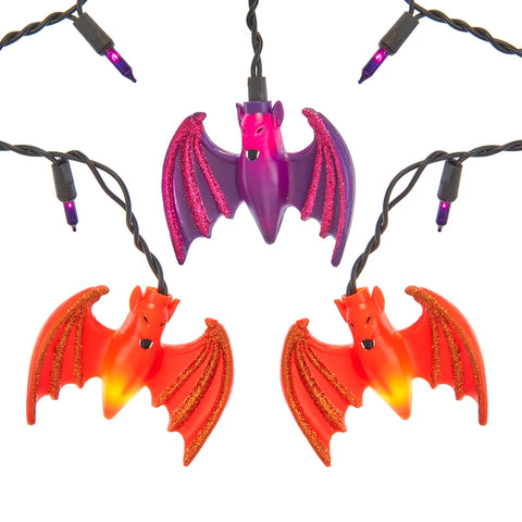 UL 25L Purple & Orange Dangling Bats Icicle Light Set, 7'