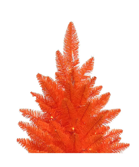 4.5' Battery Operated Pre-Lit Halloween Orange Potted Tree With Orange LED Lights