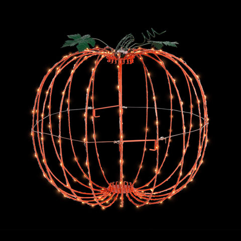 Foldable Orange-Frame Micro Seed LED Pumpkin, 13.8"