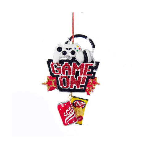 "Game On!" With Soda and Chips Dangle Ornament, 4.75"