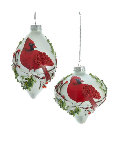Cardinal Pattern Onion and Tear Drop Glass Ornaments