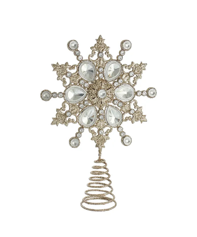 12" Un-Lit Silver Snowflake With Clear Jewel Treetop