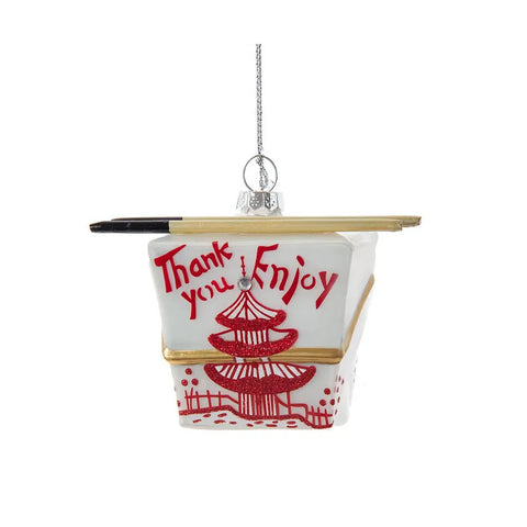 Glass Chinese Take-Out Box Ornament, 3.15"