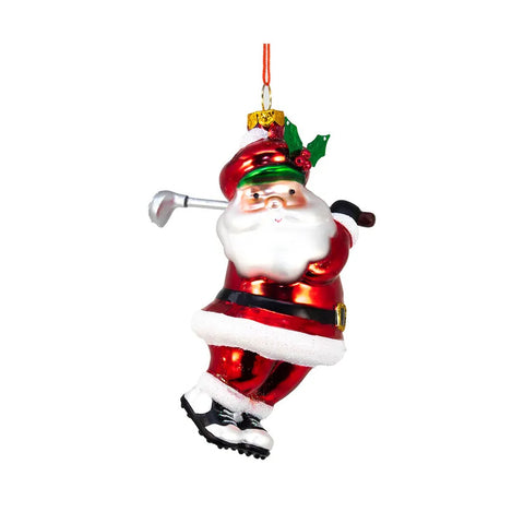 Glass Golf Santa Ornament, 5.25"