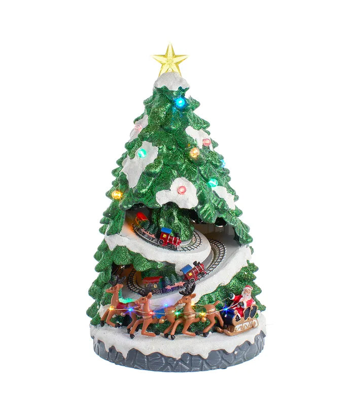 15.7" Battery Operated Lighted Musical Christmas Tree With Moving Train