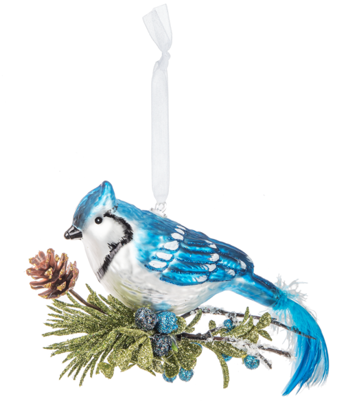 5"L Blue Jay Vintage Glass Ornament