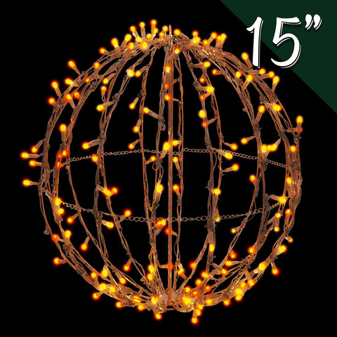 LED 3D Foldable Brown Sphere, 120 Lights, 15" (Orange)